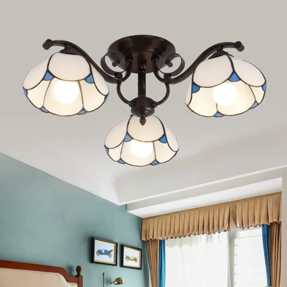 DecorBites™ DecorBites™ Tiffany Stained Glass Ceiling Lamp: Scalloped Design with Multiple Heads - Gray/White/Blue Flush Mount Light
