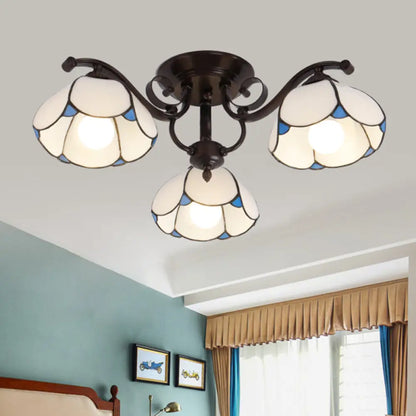 DecorBites™ DecorBites™ Tiffany Stained Glass Ceiling Lamp: Scalloped Design with Multiple Heads - Gray/White/Blue Flush Mount Light