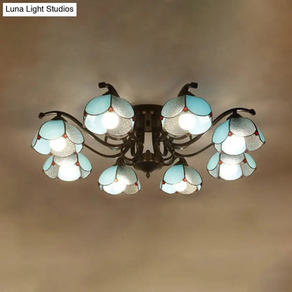 DecorBites™ DecorBites™ Tiffany Stained Glass Ceiling Lamp: Scalloped Design with Multiple Heads - Gray/White/Blue Flush Mount Light