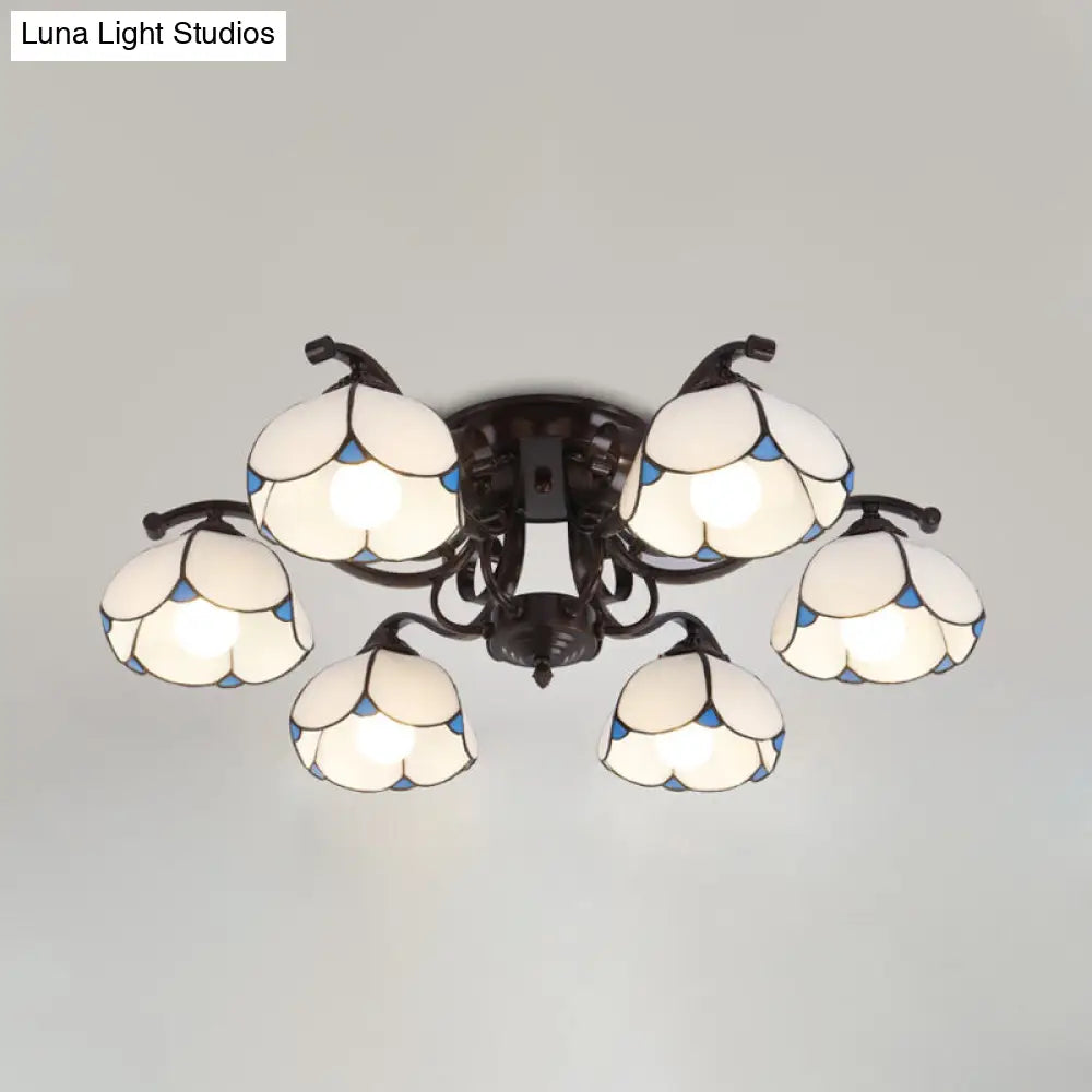 DecorBites™ DecorBites™ Tiffany Stained Glass Ceiling Lamp: Scalloped Design with Multiple Heads - Gray/White/Blue Flush Mount Light