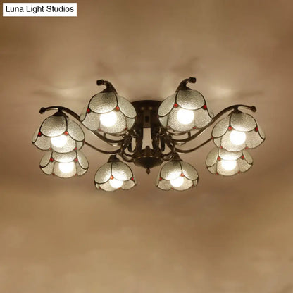 DecorBites™ DecorBites™ Tiffany Stained Glass Ceiling Lamp: Scalloped Design with Multiple Heads - Gray/White/Blue Flush Mount Light