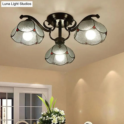DecorBites™ DecorBites™ Tiffany Stained Glass Ceiling Lamp: Scalloped Design with Multiple Heads - Gray/White/Blue Flush Mount Light