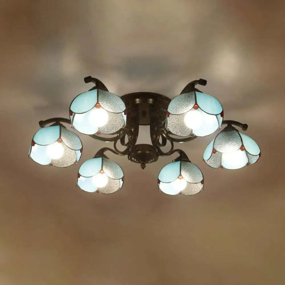 DecorBites™ DecorBites™ Tiffany Stained Glass Ceiling Lamp: Scalloped Design with Multiple Heads - Gray/White/Blue Flush Mount Light