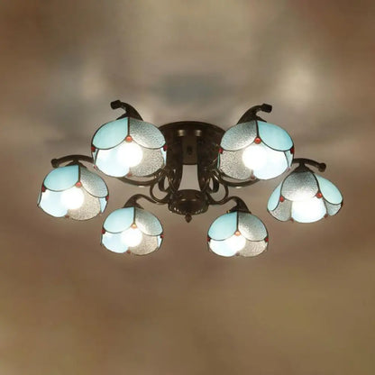 DecorBites™ DecorBites™ Tiffany Stained Glass Ceiling Lamp: Scalloped Design with Multiple Heads - Gray/White/Blue Flush Mount Light