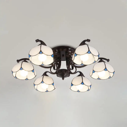 DecorBites™ DecorBites™ Tiffany Stained Glass Ceiling Lamp: Scalloped Design with Multiple Heads - Gray/White/Blue Flush Mount Light