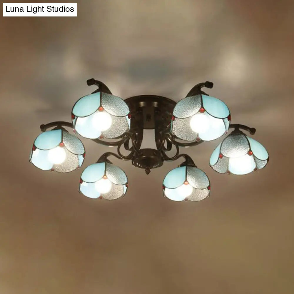 DecorBites™ DecorBites™ Tiffany Stained Glass Ceiling Lamp: Scalloped Design with Multiple Heads - Gray/White/Blue Flush Mount Light