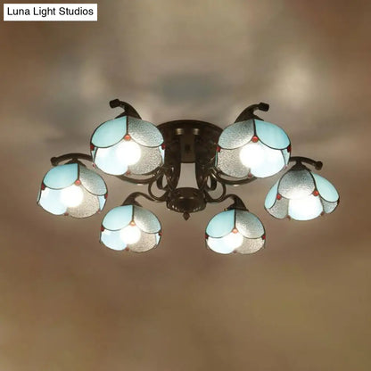 DecorBites™ DecorBites™ Tiffany Stained Glass Ceiling Lamp: Scalloped Design with Multiple Heads - Gray/White/Blue Flush Mount Light