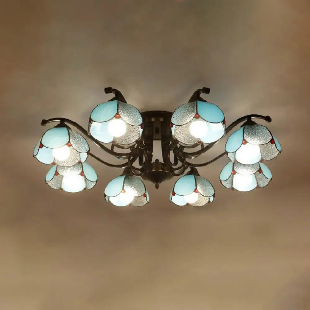 DecorBites™ DecorBites™ Tiffany Stained Glass Ceiling Lamp: Scalloped Design with Multiple Heads - Gray/White/Blue Flush Mount Light