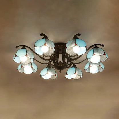 DecorBites™ DecorBites™ Tiffany Stained Glass Ceiling Lamp: Scalloped Design with Multiple Heads - Gray/White/Blue Flush Mount Light
