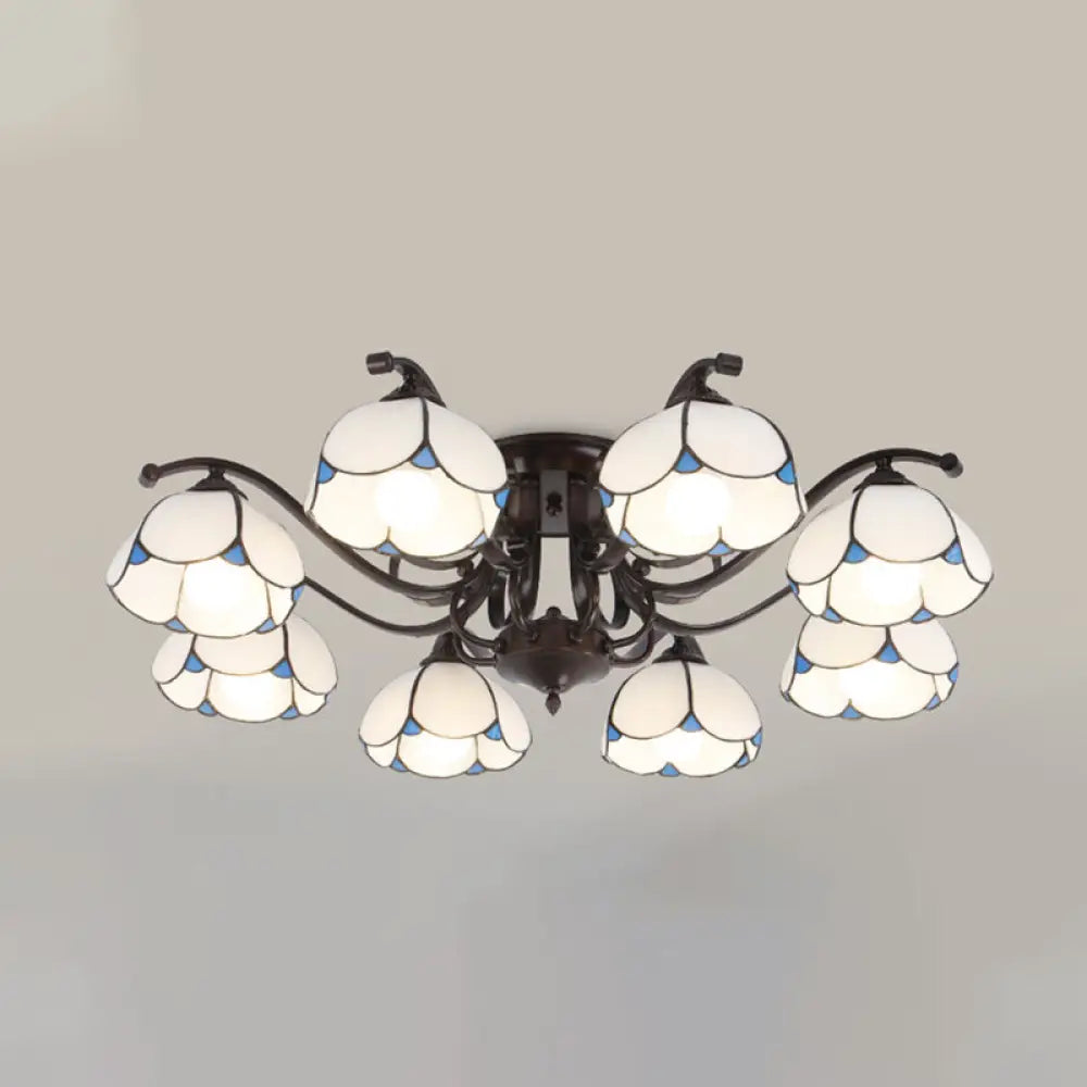DecorBites™ DecorBites™ Tiffany Stained Glass Ceiling Lamp: Scalloped Design with Multiple Heads - Gray/White/Blue Flush Mount Light