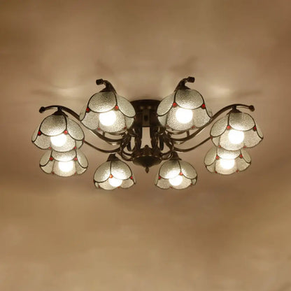 DecorBites™ DecorBites™ Tiffany Stained Glass Ceiling Lamp: Scalloped Design with Multiple Heads - Gray/White/Blue Flush Mount Light