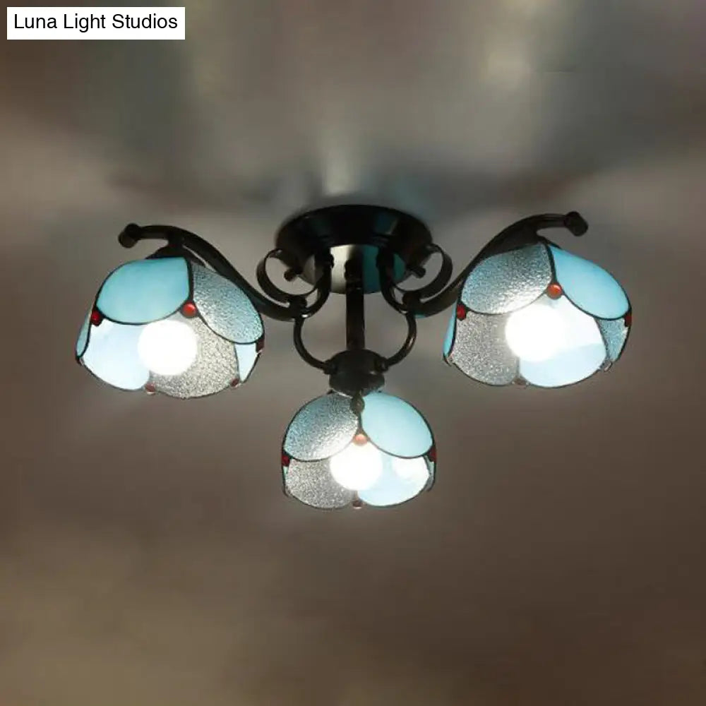 DecorBites™ DecorBites™ Tiffany Stained Glass Ceiling Lamp: Scalloped Design with Multiple Heads - Gray/White/Blue Flush Mount Light