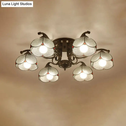 DecorBites™ DecorBites™ Tiffany Stained Glass Ceiling Lamp: Scalloped Design with Multiple Heads - Gray/White/Blue Flush Mount Light