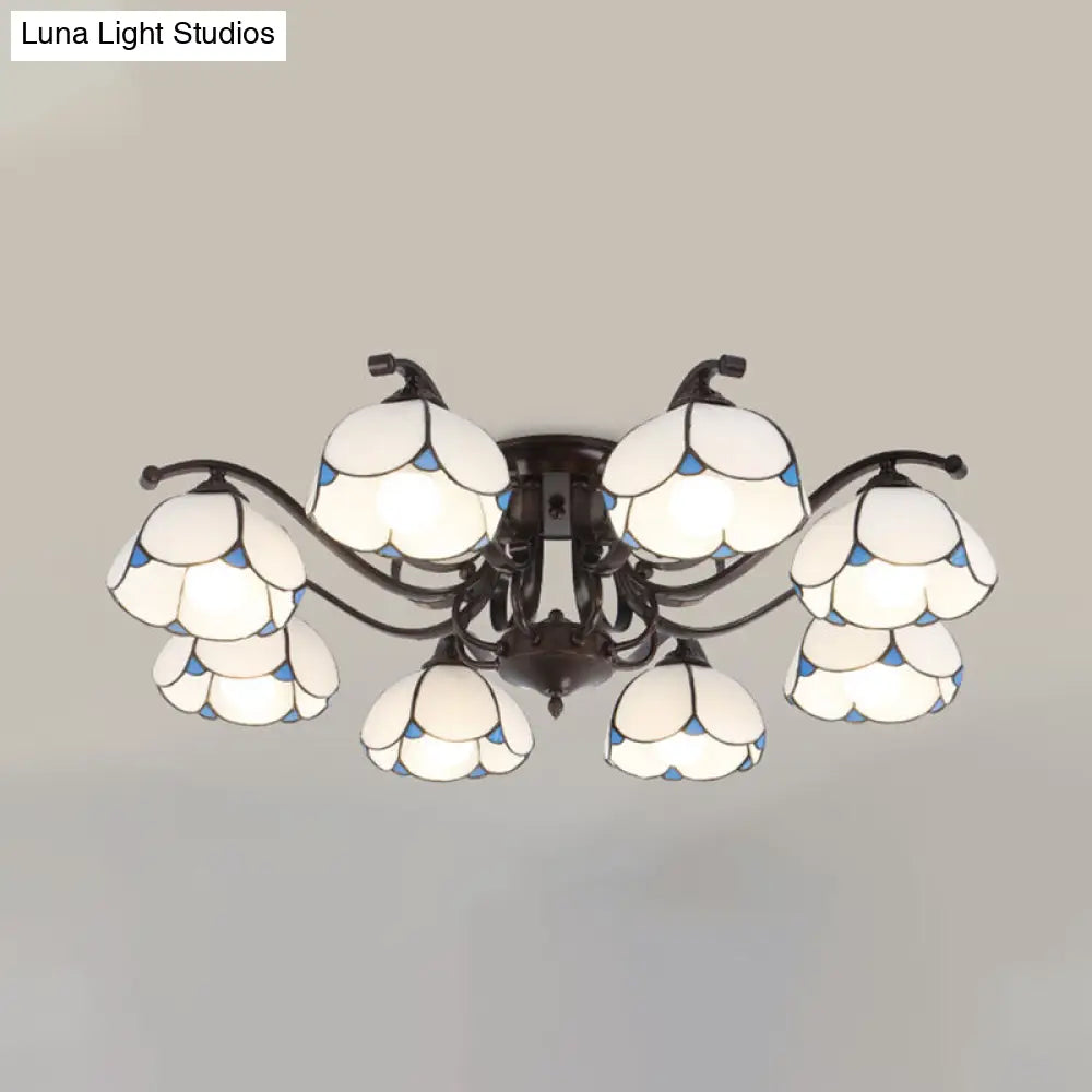 DecorBites™ DecorBites™ Tiffany Stained Glass Ceiling Lamp: Scalloped Design with Multiple Heads - Gray/White/Blue Flush Mount Light