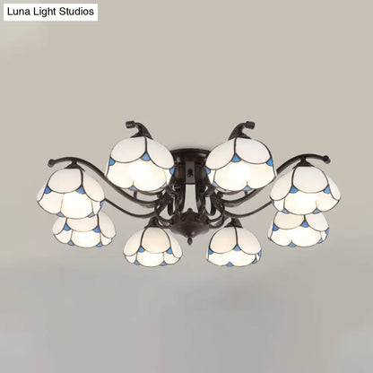 DecorBites™ DecorBites™ Tiffany Stained Glass Ceiling Lamp: Scalloped Design with Multiple Heads - Gray/White/Blue Flush Mount Light