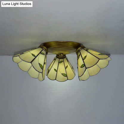 DecorBites™ DecorBites™ Tiffany Stained Glass Ceiling Light in Pink/Blue/Beige for Bedroom with 3 Conic Heads