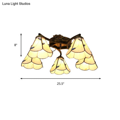 ديكوربايتس™ مصباح سقف تيفاني الزجاجي الملون بخمسة رؤوس صدفية باللون البرونزي العتيق - مثالي لغرفة النوم