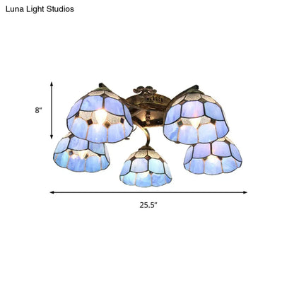 ديكوربايتس™ مصباح سقف تيفاني الزجاجي الملون بخمسة رؤوس صدفية باللون البرونزي العتيق - مثالي لغرفة النوم
