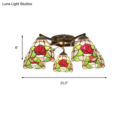 ديكوربايتس™ مصباح سقف تيفاني الزجاجي الملون بخمسة رؤوس صدفية باللون البرونزي العتيق - مثالي لغرفة النوم