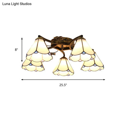 ديكوربايتس™ مصباح سقف تيفاني الزجاجي الملون بخمسة رؤوس صدفية باللون البرونزي العتيق - مثالي لغرفة النوم