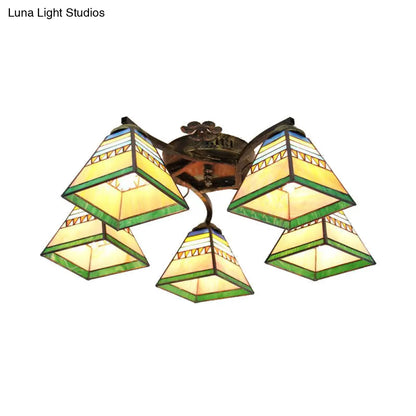 ديكوربايتس™ مصباح سقف تيفاني الزجاجي الملون بخمسة رؤوس صدفية باللون البرونزي العتيق - مثالي لغرفة النوم