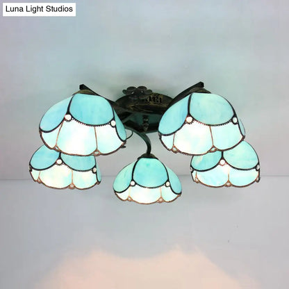 ديكوربايتس™ مصباح سقف تيفاني الزجاجي الملون بخمسة رؤوس صدفية باللون البرونزي العتيق - مثالي لغرفة النوم