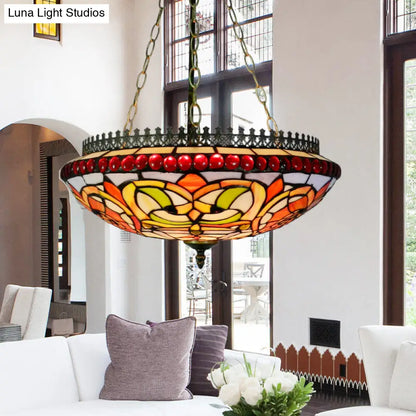 Tiffany Stained Glass Chandelier in Orange - Exquisite Dining Room Lighting