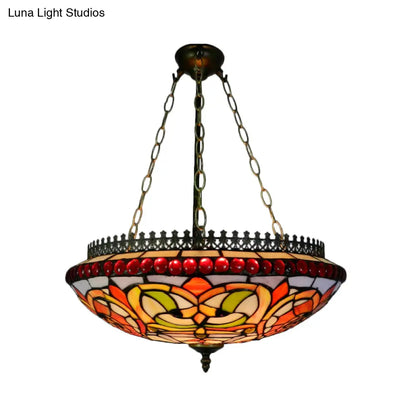 Tiffany Stained Glass Chandelier in Orange - Exquisite Dining Room Lighting