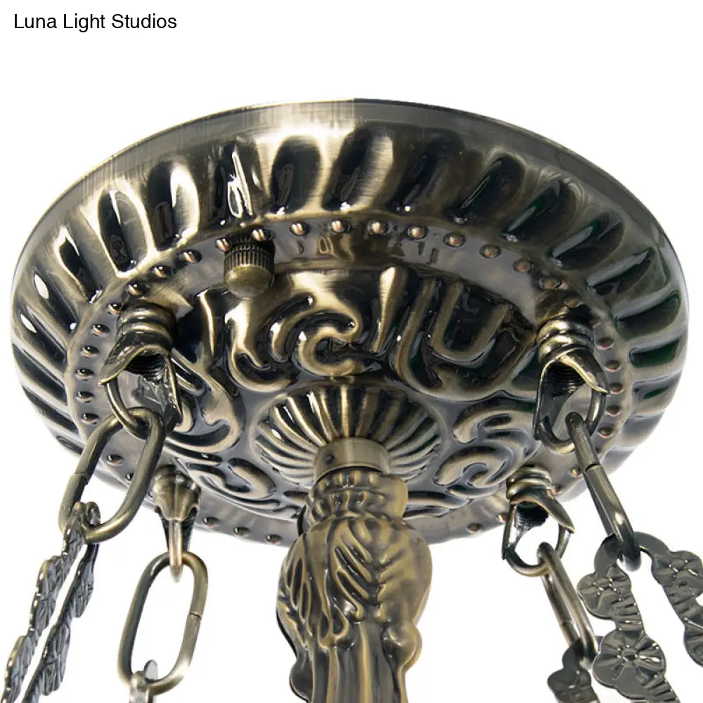 Tiffany Stained Glass Chandelier with Dragonfly Pattern and Gem-Like Cabochons in Green