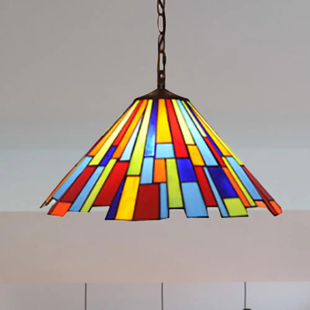 Tiffany Stained Glass Conical Hanging Lamp - Black Ceiling Pendant for Dining Room (12"/16" Width)