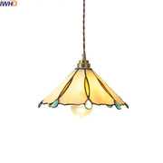 Tiffany stained glass copper led pendant lamp with warm amber shade and teal accents for dining room lighting