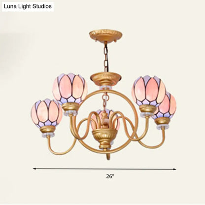 Tiffany Stained Glass Flower Chandelier - Gold 3/5/6 Light Pendant for Living Room Ceiling