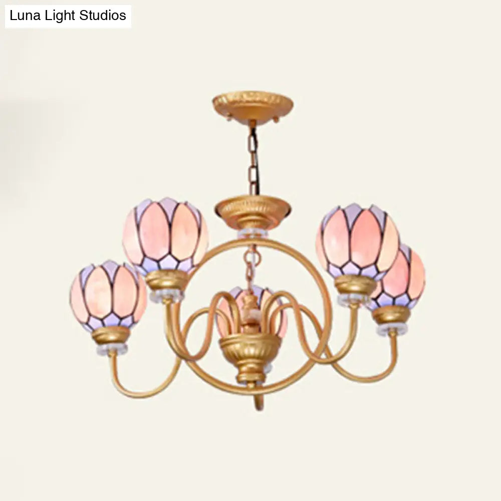 Tiffany Stained Glass Flower Chandelier - Gold 3/5/6 Light Pendant for Living Room Ceiling