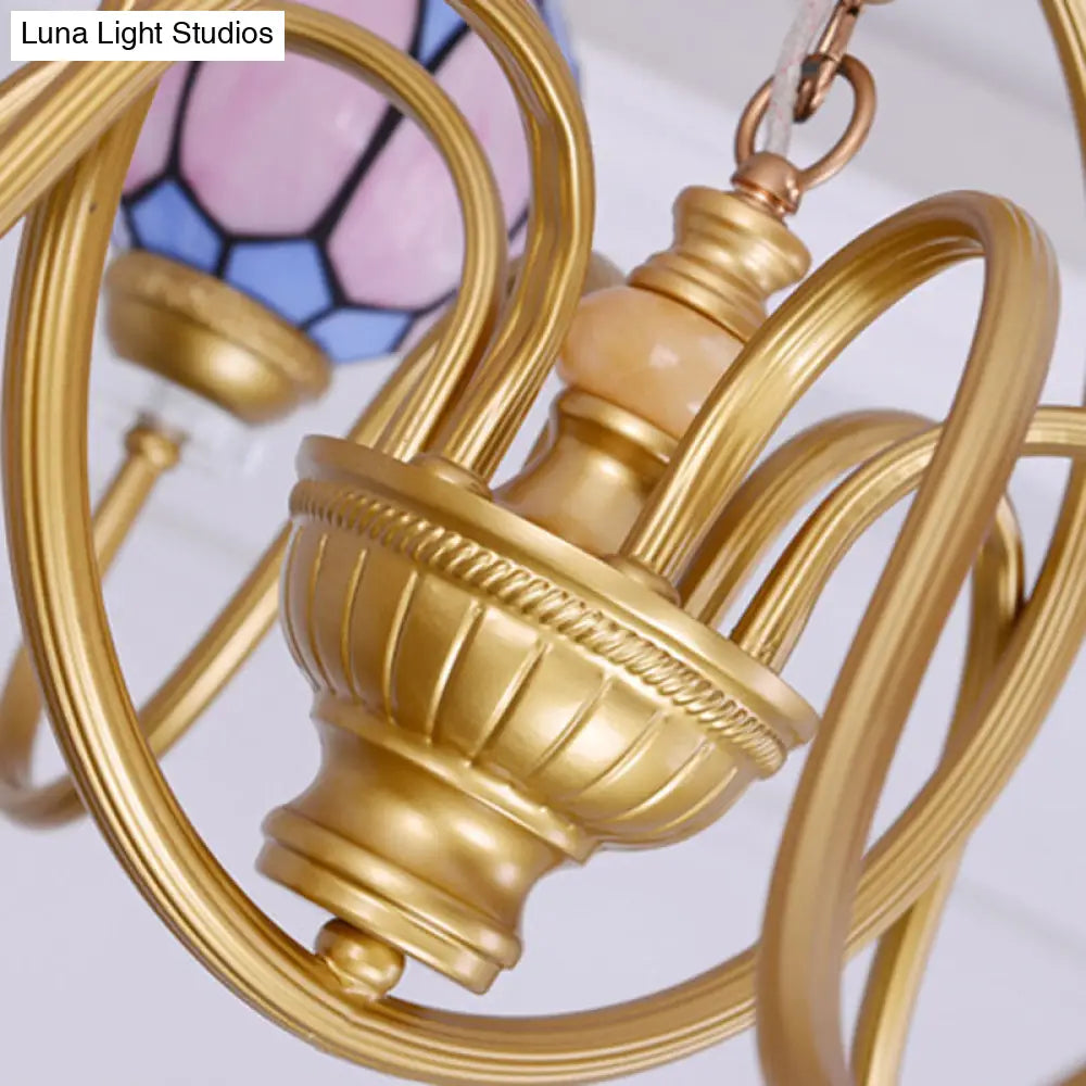 Tiffany Stained Glass Flower Chandelier - Gold 3/5/6 Light Pendant for Living Room Ceiling