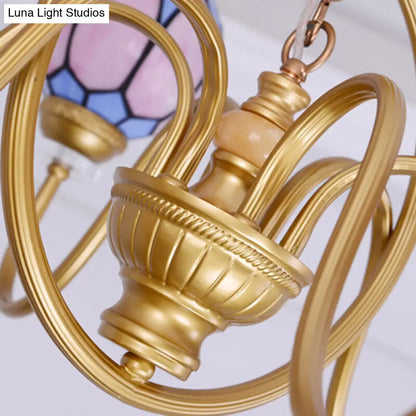 Tiffany Stained Glass Flower Chandelier - Gold 3/5/6 Light Pendant for Living Room Ceiling