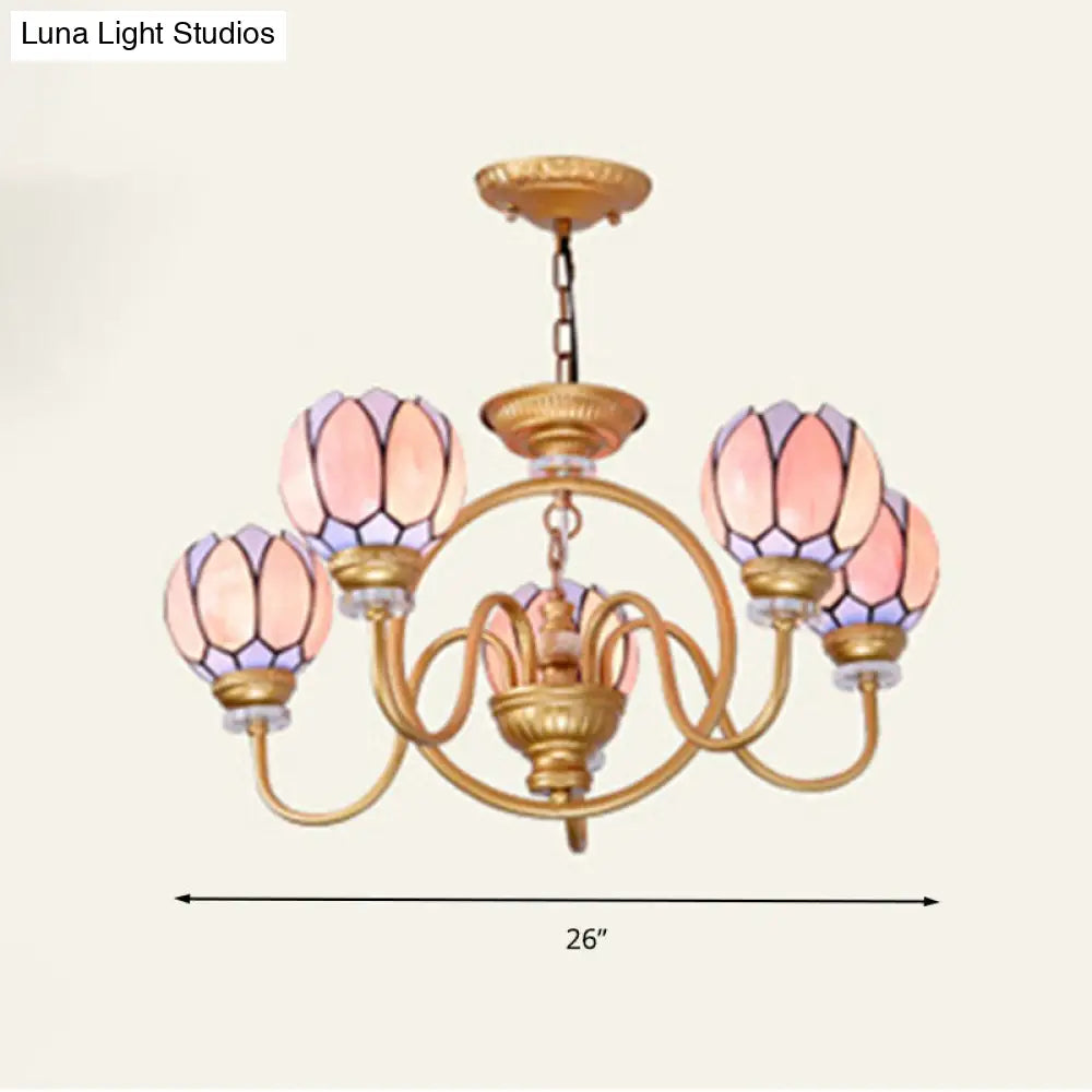Tiffany Stained Glass Flower Chandelier - Gold 3/5/6 Light Pendant for Living Room Ceiling
