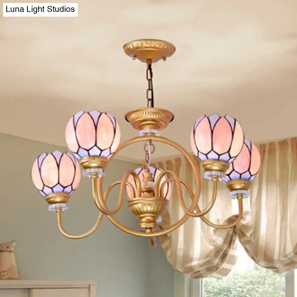 Tiffany Stained Glass Flower Chandelier - Gold 3/5/6 Light Pendant for Living Room Ceiling
