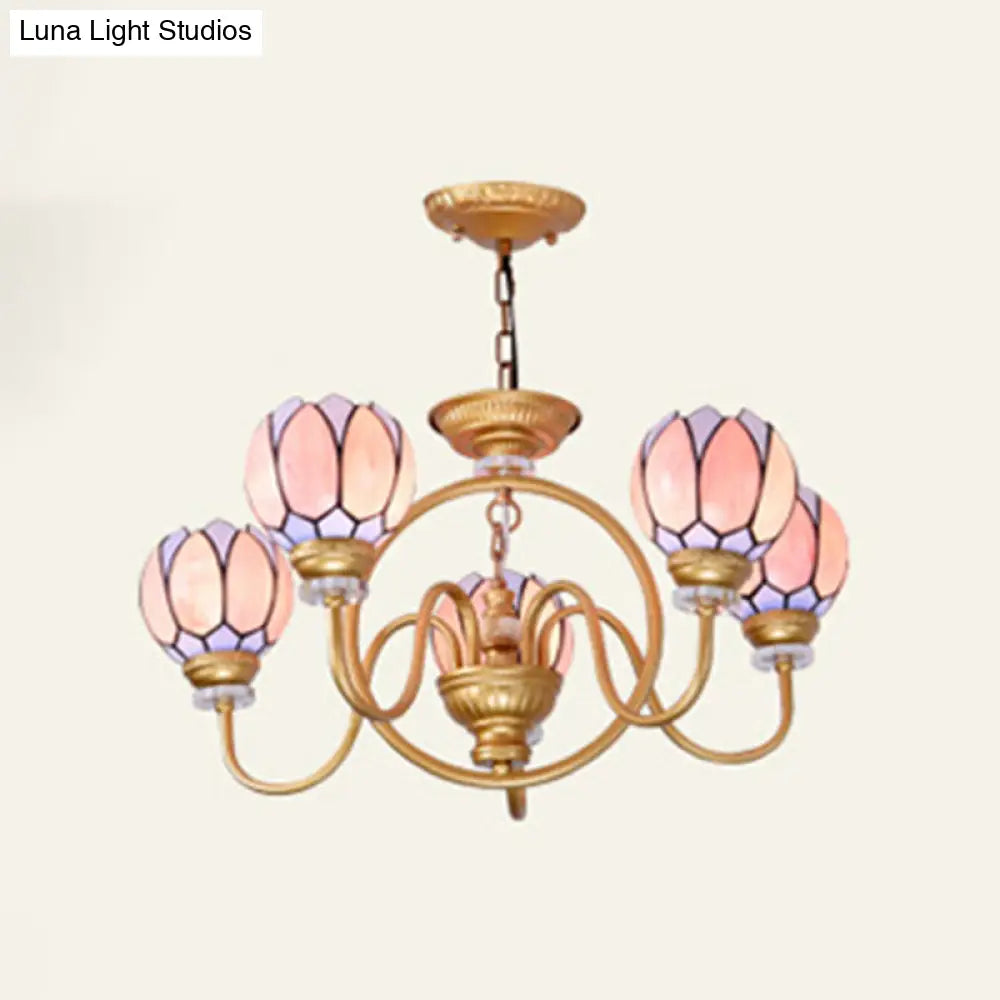 Tiffany Stained Glass Flower Chandelier - Gold 3/5/6 Light Pendant for Living Room Ceiling