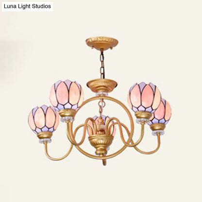 Tiffany Stained Glass Flower Chandelier - Gold 3/5/6 Light Pendant for Living Room Ceiling
