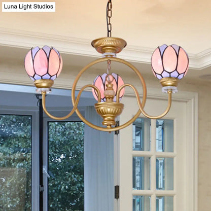 Tiffany Stained Glass Flower Chandelier - Gold 3/5/6 Light Pendant for Living Room Ceiling