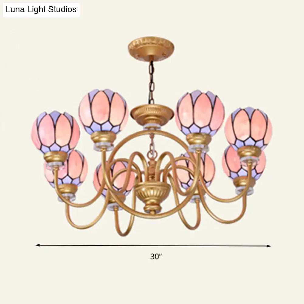 Tiffany Stained Glass Flower Chandelier - Gold 3/5/6 Light Pendant for Living Room Ceiling