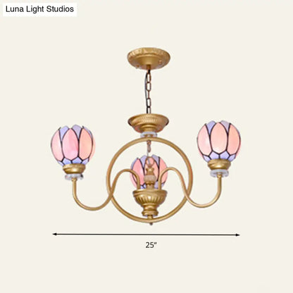 Tiffany Stained Glass Flower Chandelier - Gold 3/5/6 Light Pendant for Living Room Ceiling