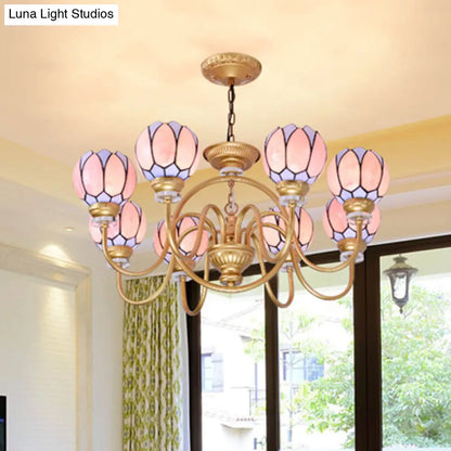 Tiffany Stained Glass Flower Chandelier - Gold 3/5/6 Light Pendant for Living Room Ceiling