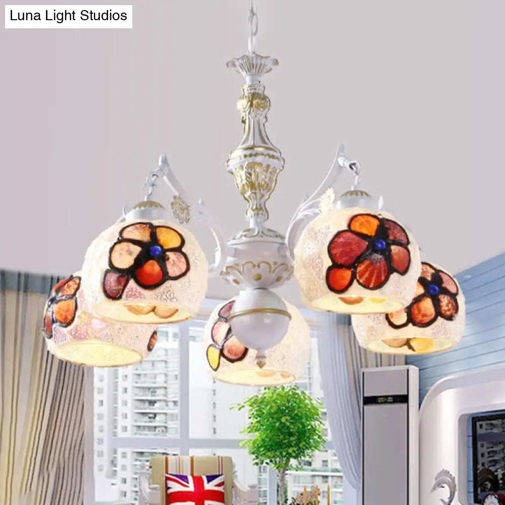 Tiffany Stained Glass Flower Chandelier Pendant Light Fixture - 5/9/11 Lights, White Ceiling Mount