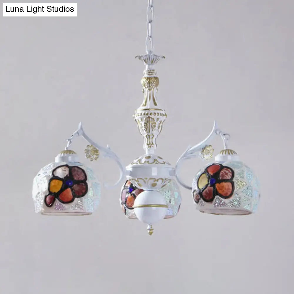 Tiffany Stained Glass Flower Chandelier Pendant Light Fixture - 5/9/11 Lights, White Ceiling Mount