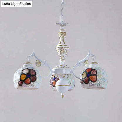 Tiffany Stained Glass Flower Chandelier Pendant Light Fixture - 5/9/11 Lights, White Ceiling Mount