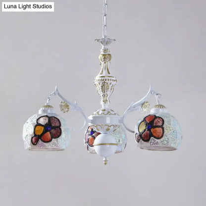 Tiffany Stained Glass Flower Chandelier Pendant Light Fixture - 5/9/11 Lights, White Ceiling Mount