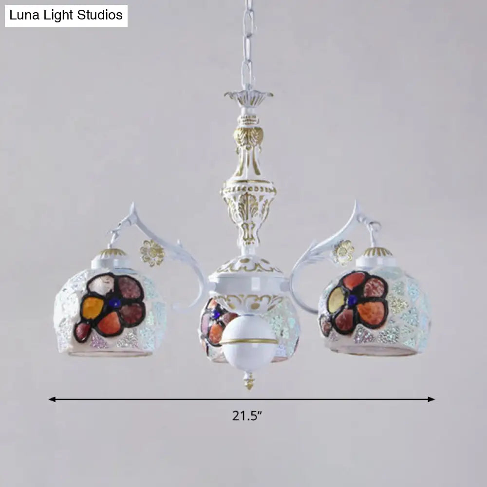 Tiffany Stained Glass Flower Chandelier Pendant Light Fixture - 5/9/11 Lights, White Ceiling Mount