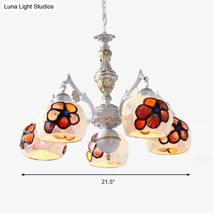 Tiffany Stained Glass Flower Chandelier Pendant Light Fixture - 5/9/11 Lights, White Ceiling Mount