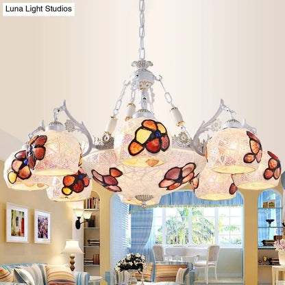 Tiffany Stained Glass Flower Chandelier Pendant Light Fixture - 5/9/11 Lights, White Ceiling Mount